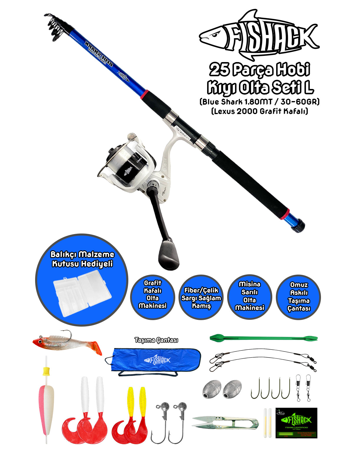 Fishack Tam Takım Kıyı Hobi Olta Seti L - 1.80MT/30-60GR