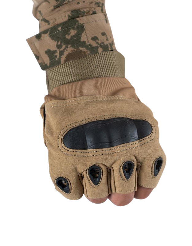 Combat Tactical Outdoor Kesik Parmak Eldiven - Bej