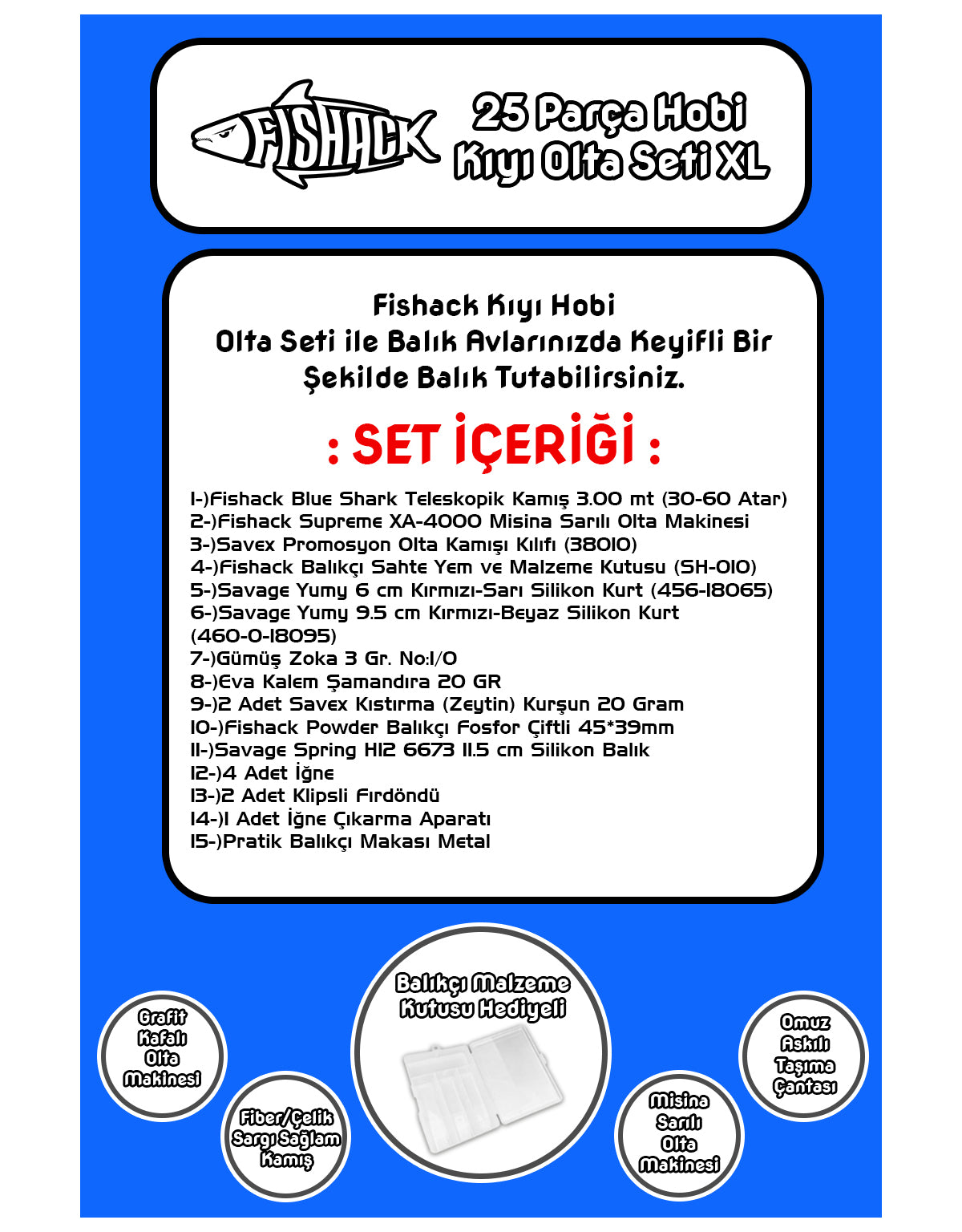 Fishack Tam Takım Kıyı Hobi Olta Seti XL - 3.00MT/30-60GR