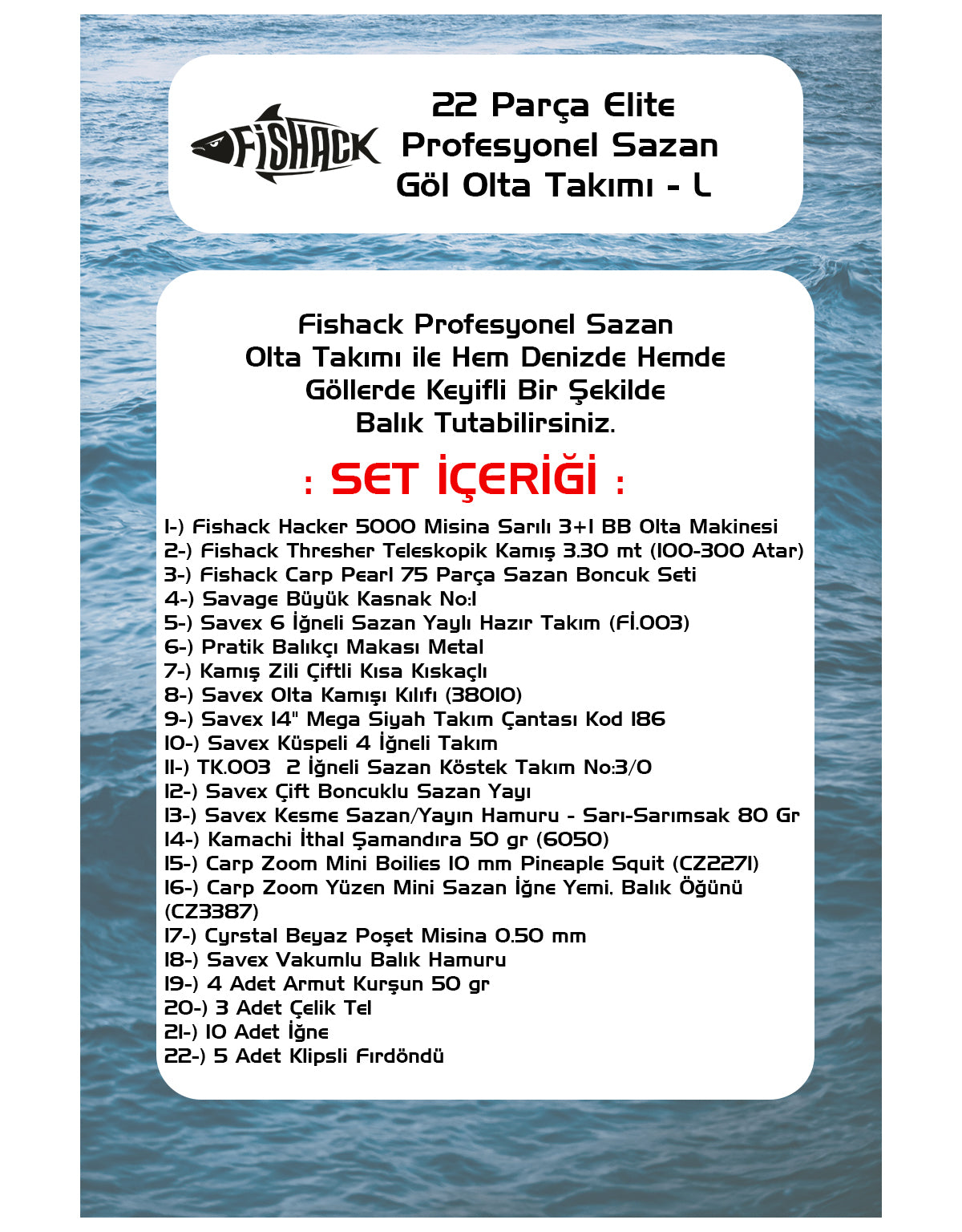 Fishack 22 Parça Elite Sazan (Carp) Olta Seti L - 3.30MT / 100-300GR