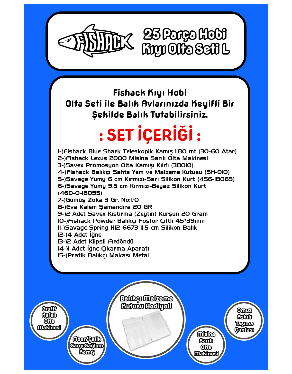 Fishack Tam Takım Kıyı Hobi Olta Seti L - 1.80MT/30-60GR