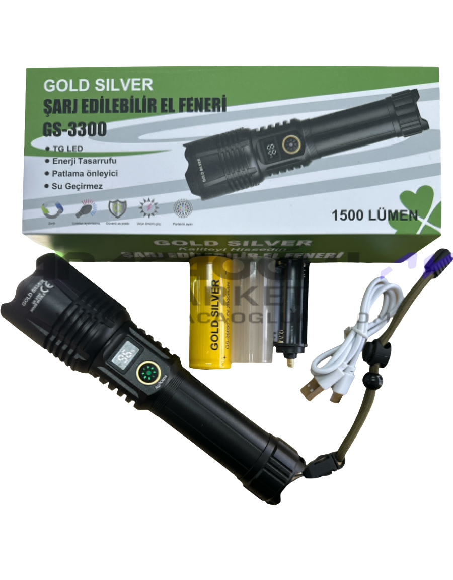 Gold Silver Sarjlı El Feneri 1500 Lümen