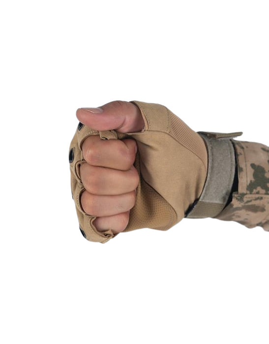 Combat Tactical Outdoor Kesik Parmak Eldiven - Bej