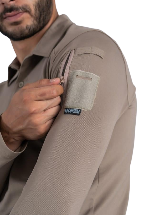 Combat Tactical Polo T-Shirt Uzun Kol - Bej