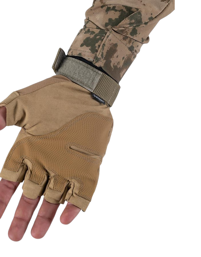Combat Tactical Outdoor Kesik Parmak Eldiven - Bej