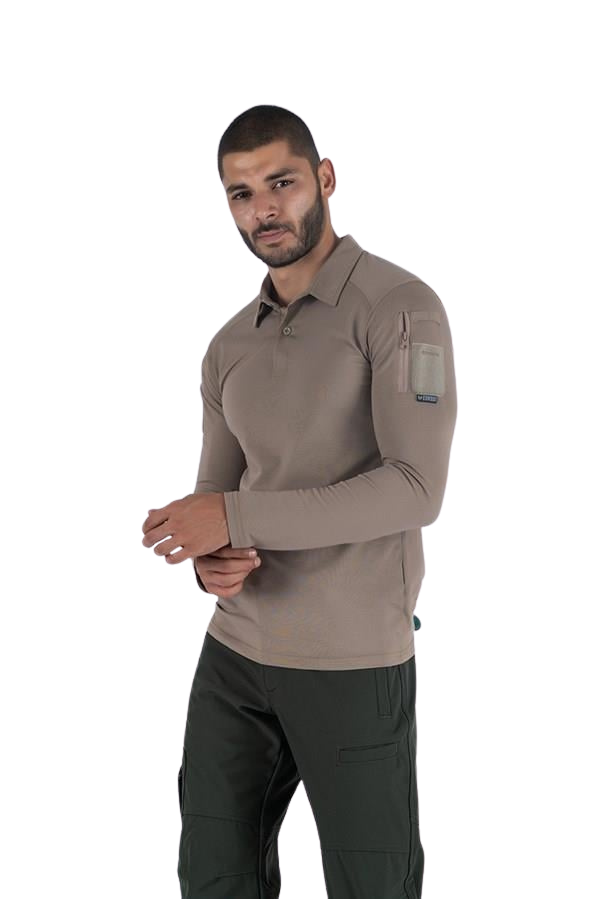 Combat Tactical Polo T-Shirt Uzun Kol - Bej