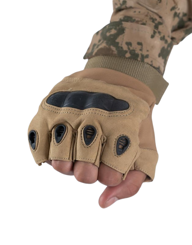 Combat Tactical Outdoor Kesik Parmak Eldiven - Bej