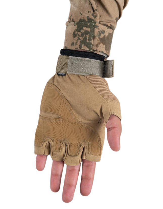 Combat Tactical Outdoor Kesik Parmak Eldiven - Bej