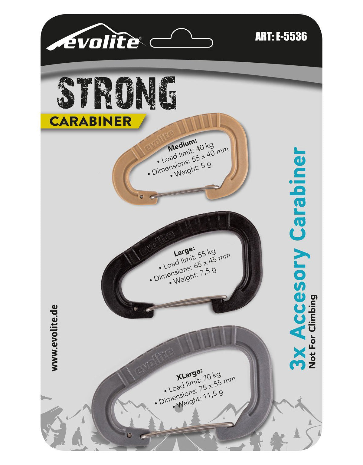 Evolite Strong 3'lü Karabina Seti - Gri/Siyah/Bej