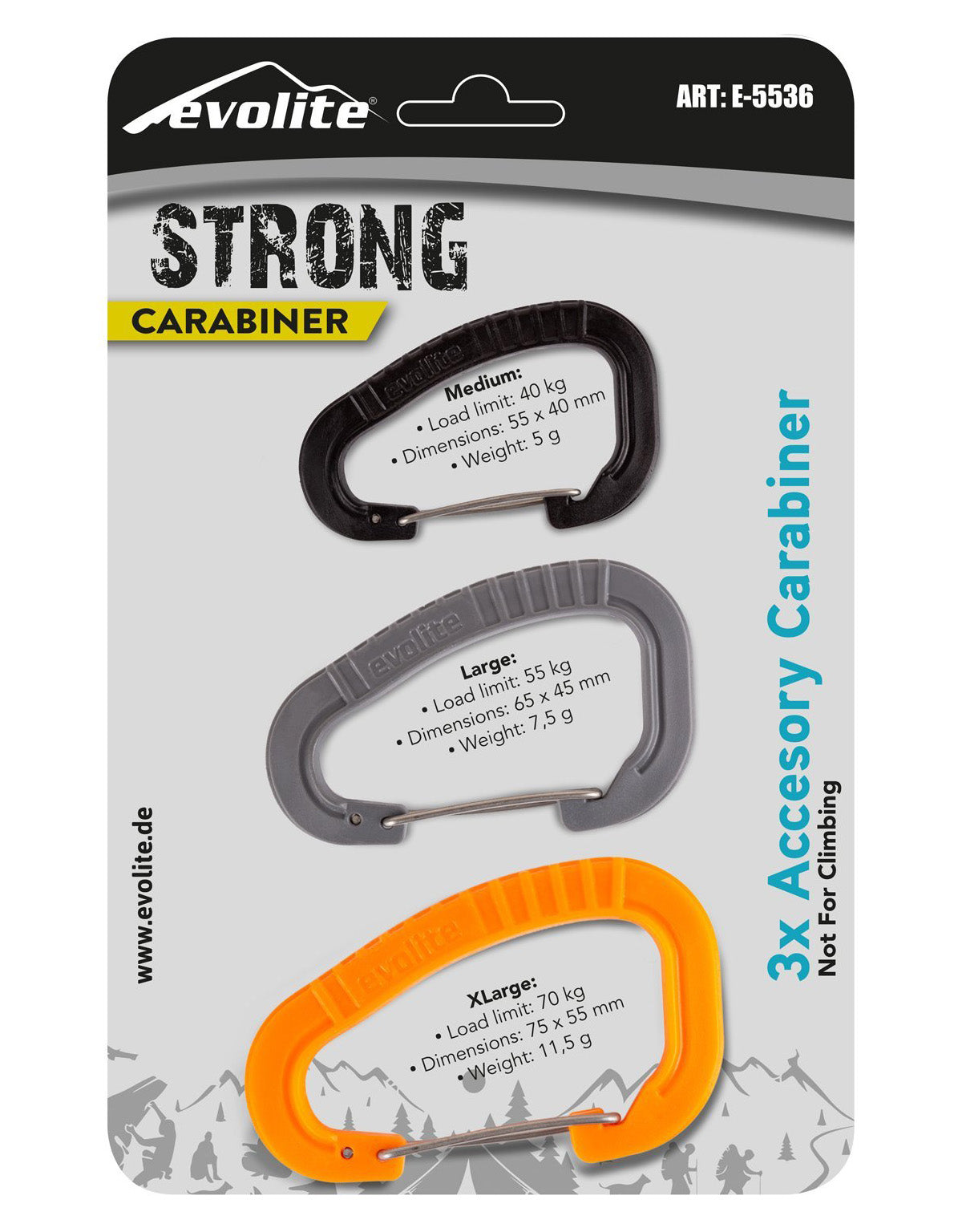 Evolite Strong 3'lü Karabina Seti - Turuncu/Gri/Siyah