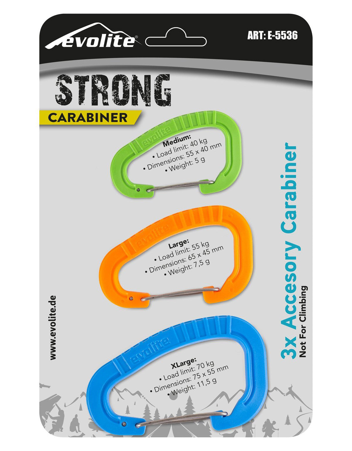 Evolite Strong 3'lü Karabina Seti - Mavi/Turuncu/Yeşil