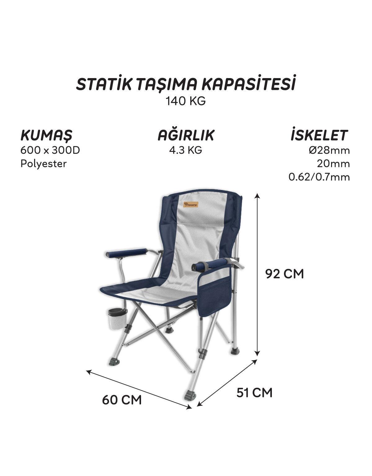 FreeCamp Huxley Trail Katlanır Sandalye - Lacivert Gri