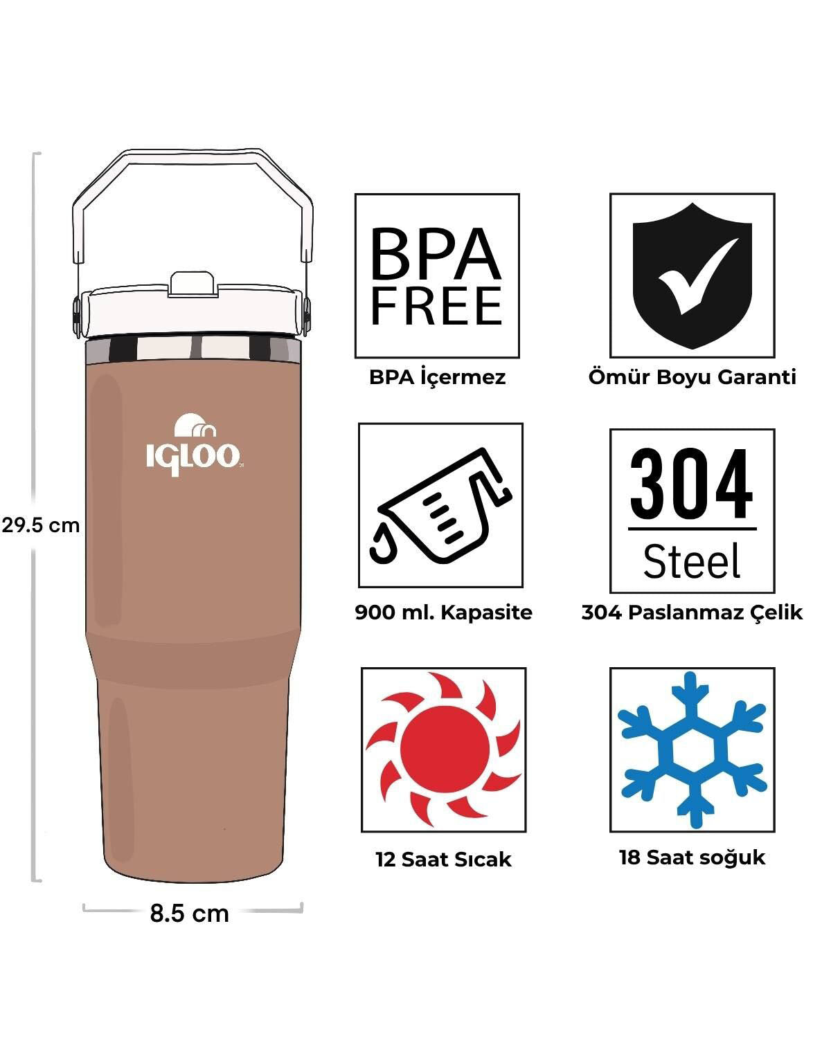 Igloo Powder Termos 900ml-Kahve Beyaz