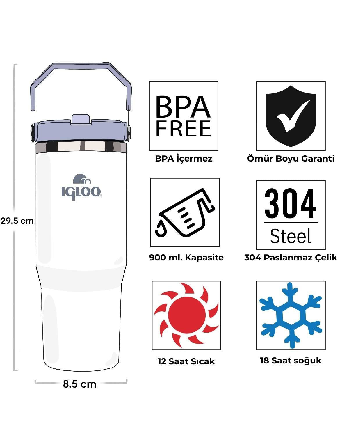 Igloo Powder Termos 900ml-Beyaz Mavi