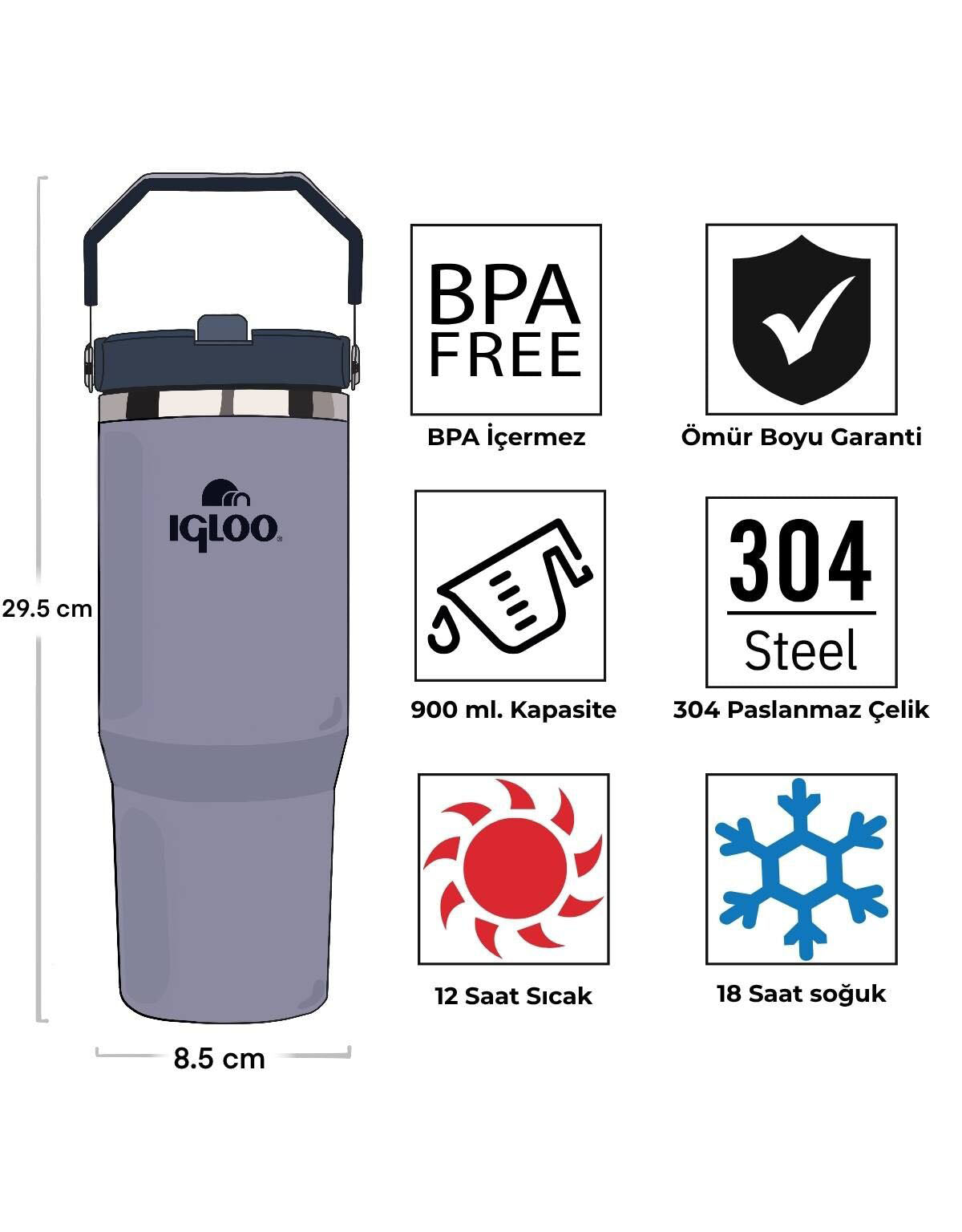 Igloo Powder Termos 900ml-Mavi Kayra