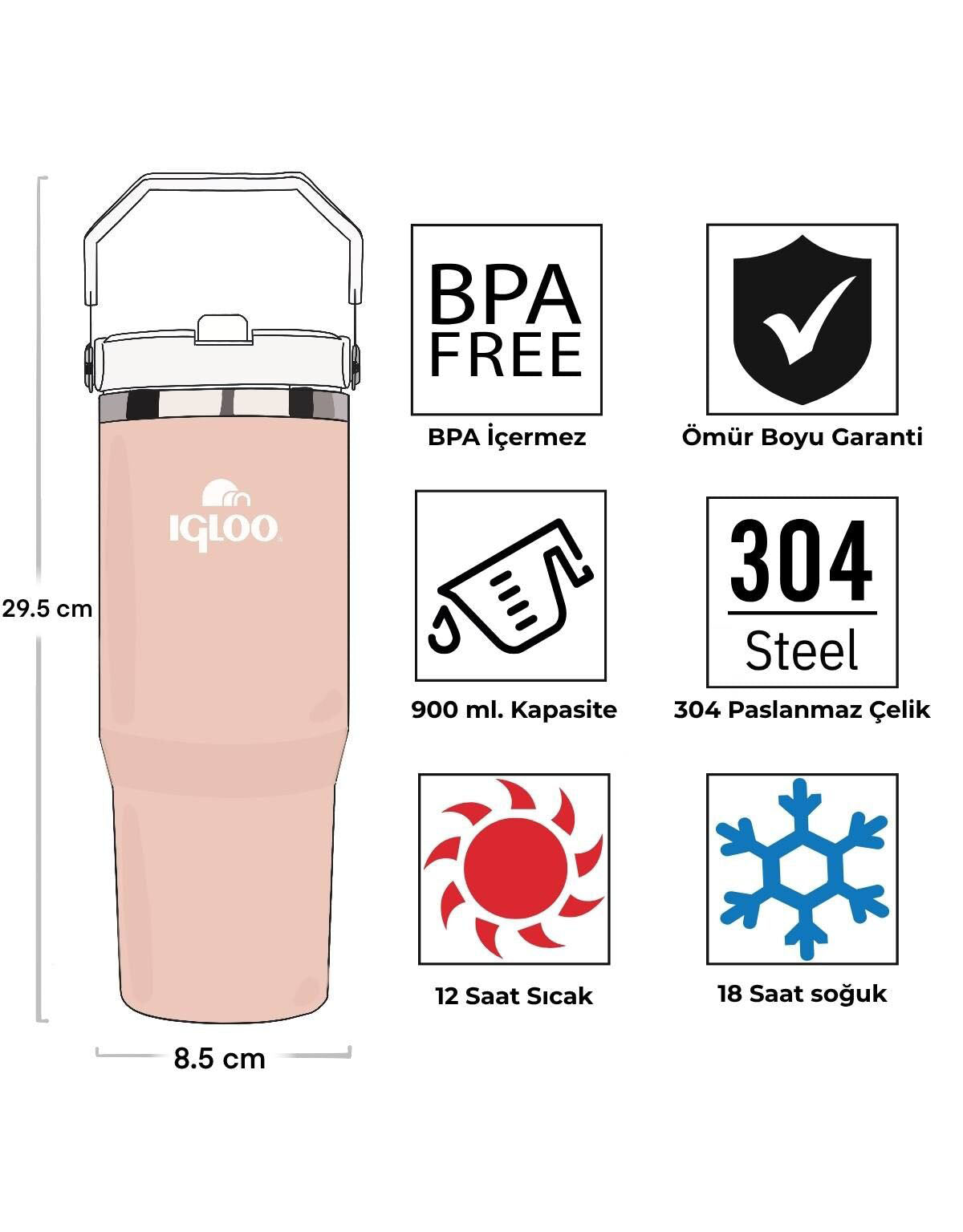 Igloo Powder Termos 900ml-Somon Beyaz