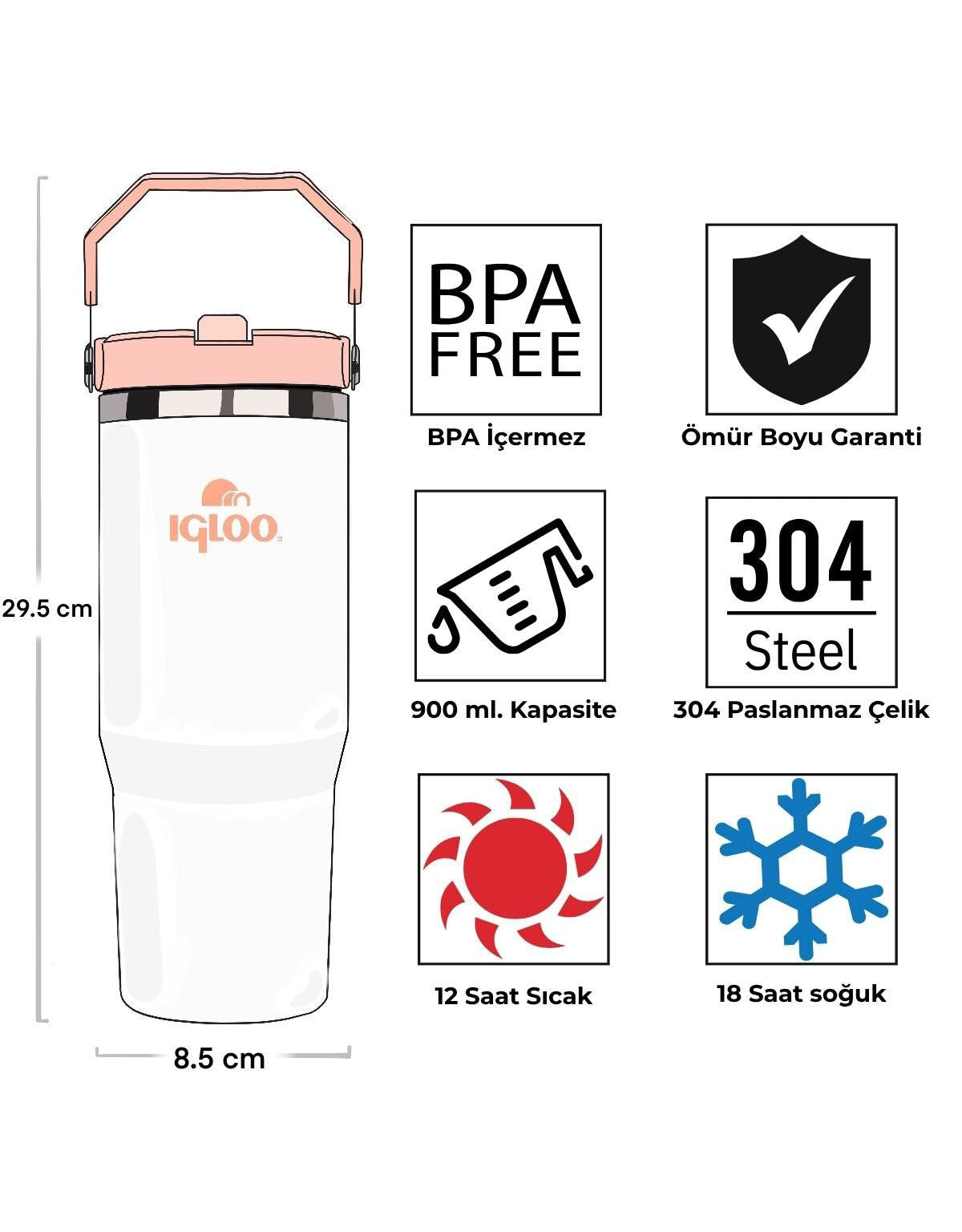 Igloo Powder Termos 900ml-Beyaz Somon