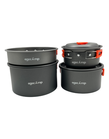 EgeCamp® Pro Ultimate Kamp Pişirme Seti (3 Tencere + 1 Tava) | 4-5 Kişilik Gurme Paket