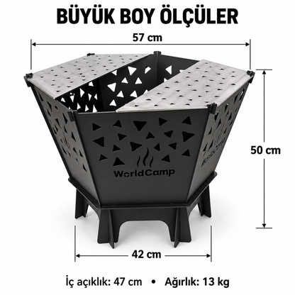 WorldCamp Izgaralı Portatif Ateş Çukuru – Büyük Boy