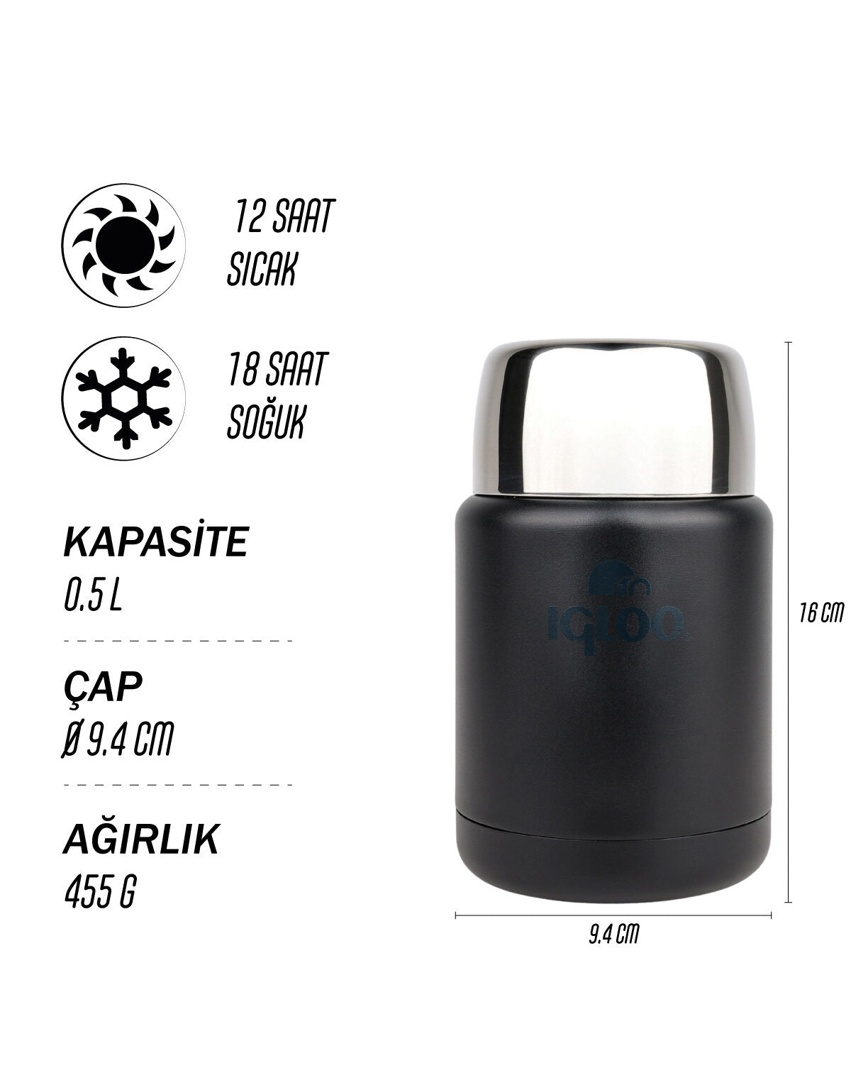 500ml kapasiteli outdoor yemek termosu ebatları