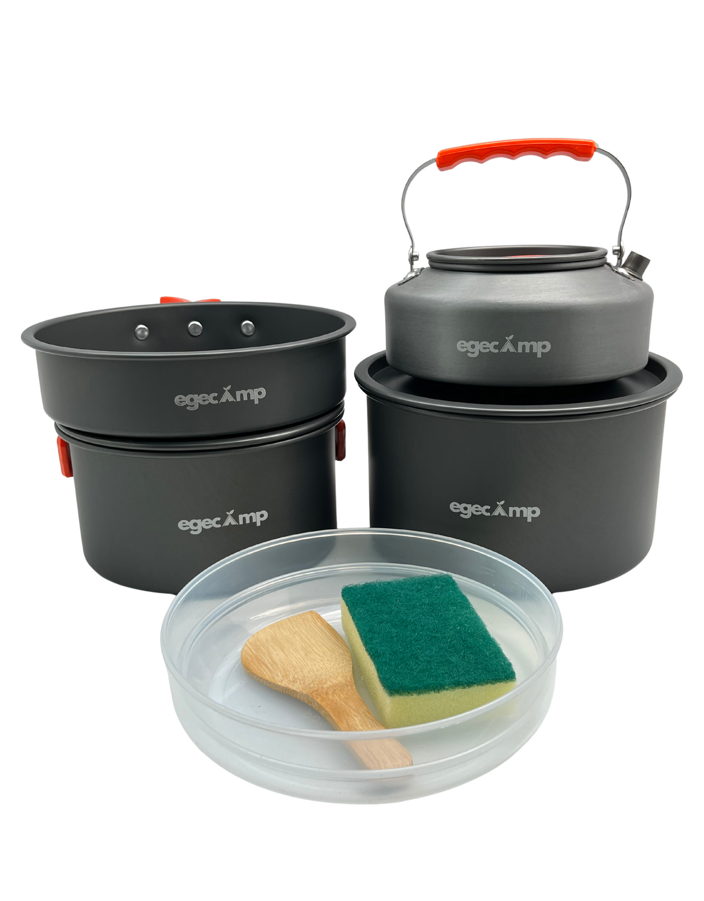 EgeCamp 10 parça büyük boy kamp pişirme seti 2 tencere 1 tava 1 çaydanlık