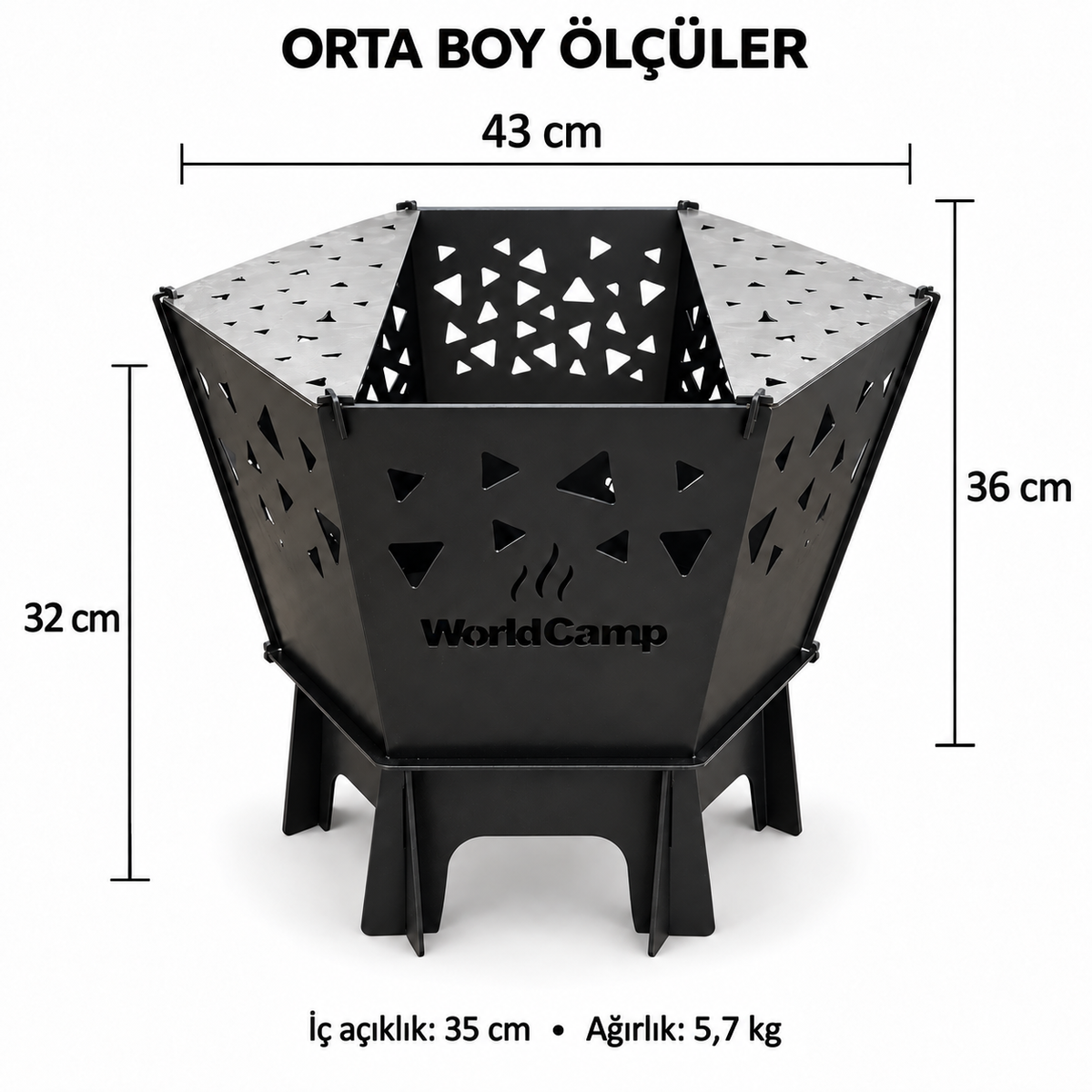WorldCamp Izgaralı Portatif Ateş Çukuru – Orta Boy