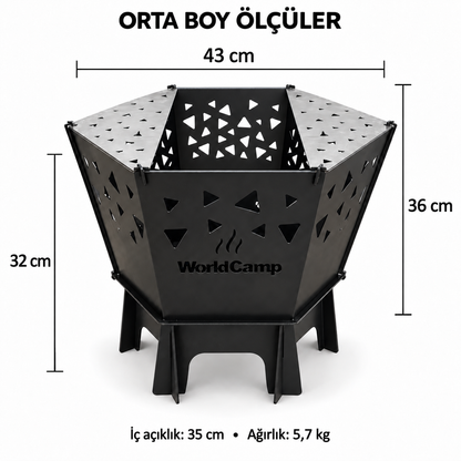 WorldCamp Izgaralı Portatif Ateş Çukuru – Orta Boy