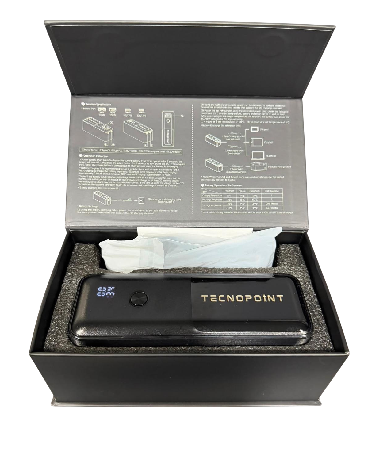 Tecnopoint Oto Buzdolabı Mobil Güç Kaynağı - 133.2Wh / 9000 mAh Taşınabilir Powerbank