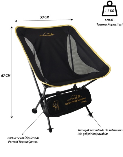 Campout Pratik Kamp Sandalyesi – Katlanabilir, 1,7 kg, 120 kg Kapasite