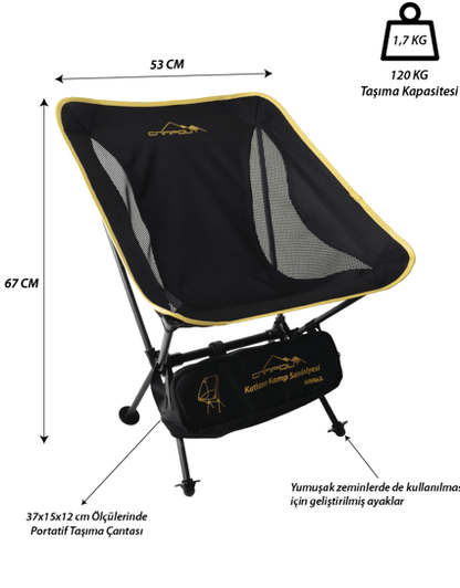 Campout Pratik Kamp Sandalyesi – Katlanabilir, 1,7 kg, 120 kg Kapasite
