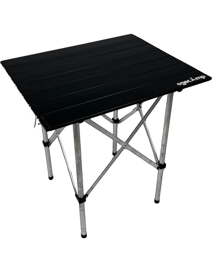 Ege Camp Outdoor black aluminum folding camping table with silver legs, 60x50cm surface, 63cm height.