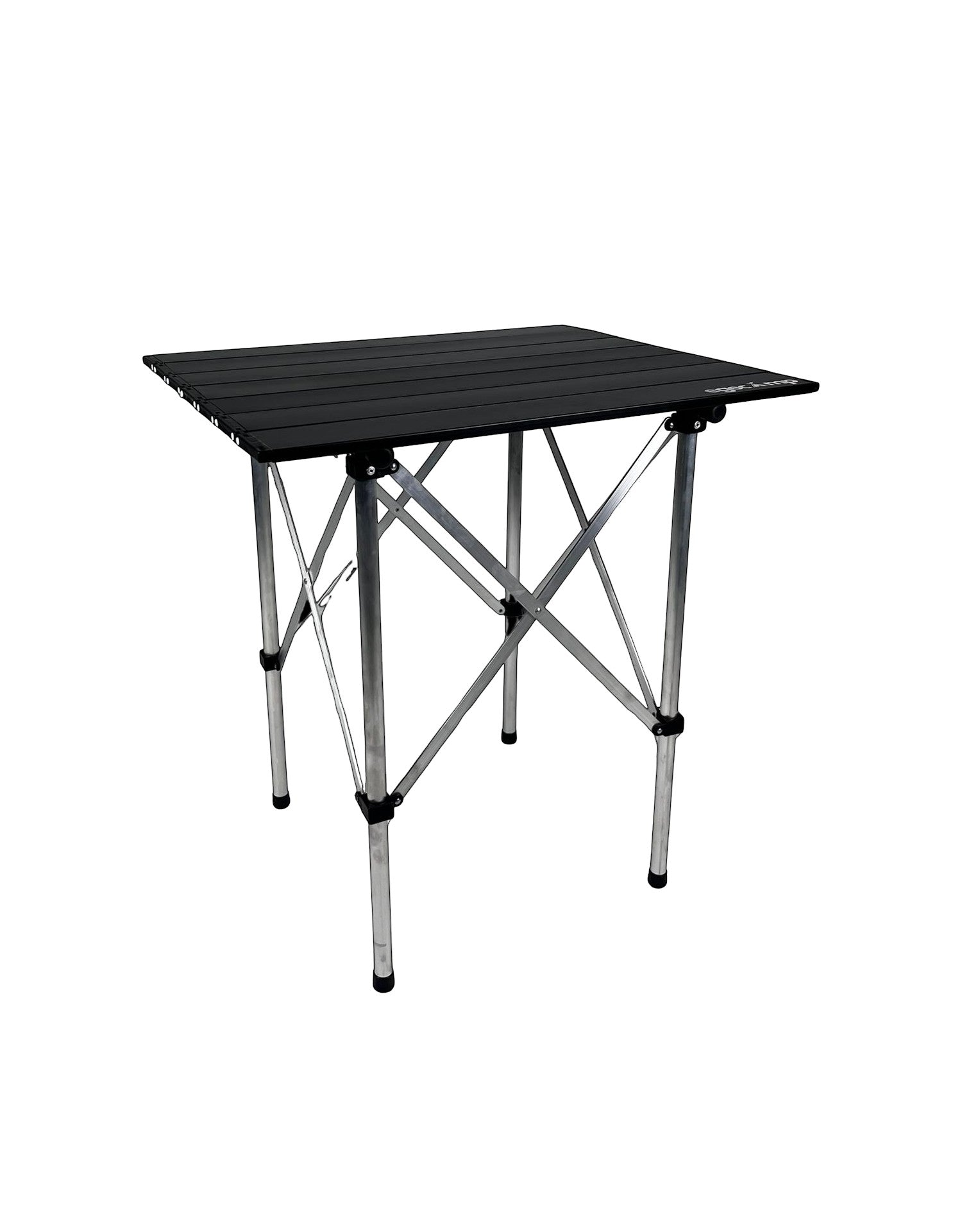 Ege Camp Outdoor black aluminum folding camping table with silver legs, ideal for outdoor use.