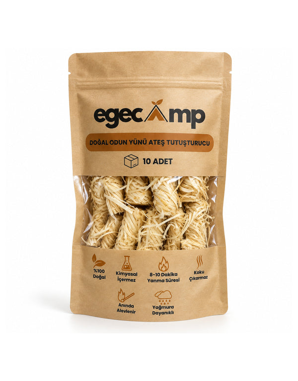 EgeCamp® Doğal Odun Yünü Ateş Başlatıcı - 10'Lu Paket