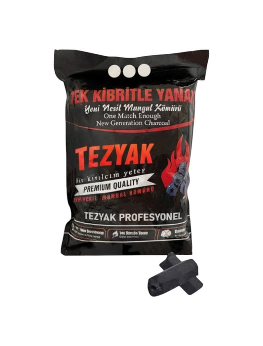 Ege Camp Outdoor Tezyak Professional 2kg bag of new generation charcoal briquettes, made from hazelnut and pistachio shells, burns for 4 hours.