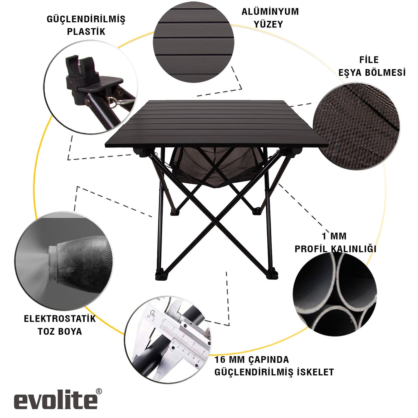 Evolite Nature Katlanabilir Alüminyum Kamp Masası Orta Boy (50x55x53)