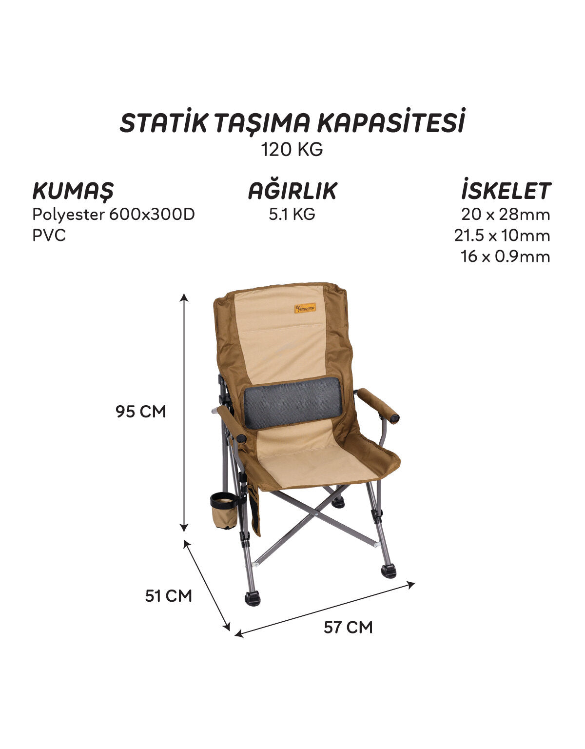 FreeCamp Foster Katlanır Kamp Sandalyesi - Kahverengi