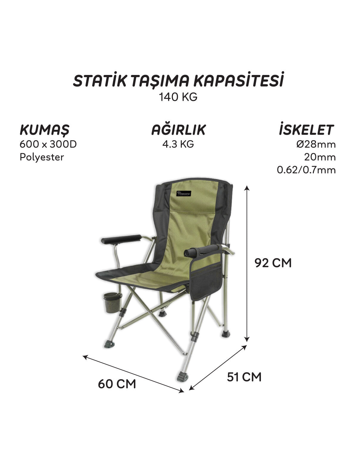 FreeCamp Huxley Trail Katlanır Sandalye - Haki Siyah