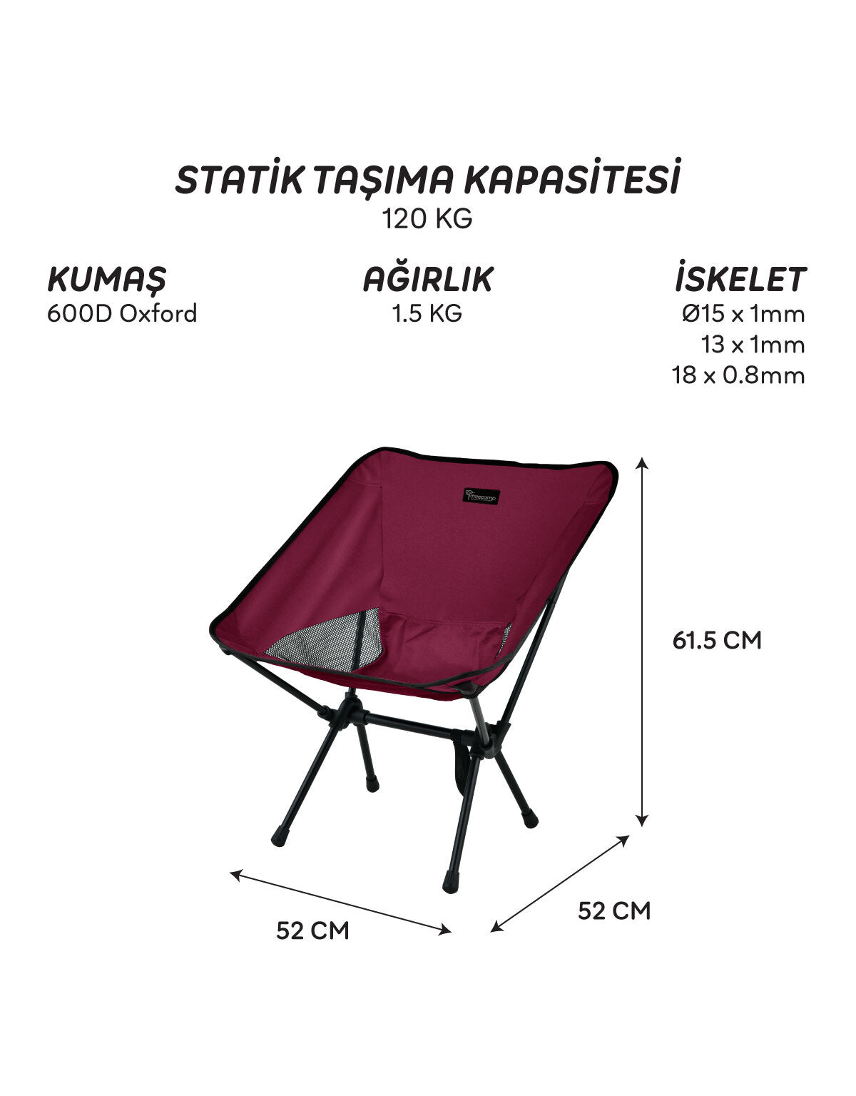 FreeCamp Jett Ultra Hafif Katlanır Sandalye - Bordo