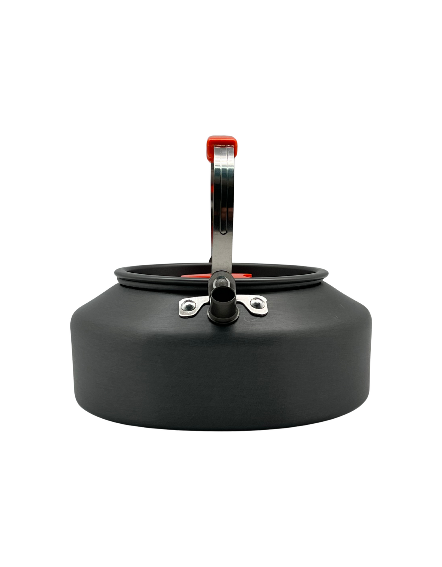 EgeCamp logolu hafif outdoor çaydanlık yan profil ve kısa gaga detayı.