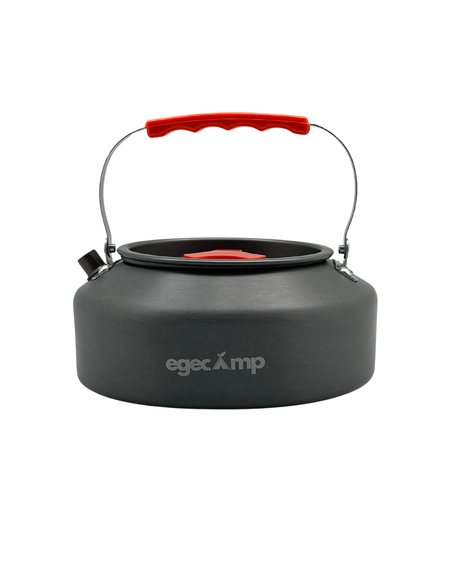 Isıya dayanıklı turuncu silikon kaplamalı kamp çaydanlığı tutma sapı yakından görünüm.