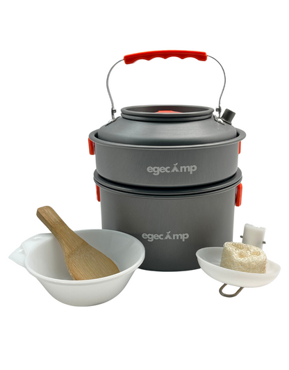 EgeCamp® Pro Kamp Pişirme Seti (Tencere, Tava, Çaydanlık) | 3 Parça & Ultra Hafif