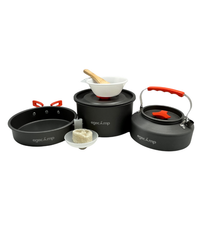 EgeCamp® Pro Kamp Pişirme Seti (Tencere, Tava, Çaydanlık) | 3 Parça & Ultra Hafif