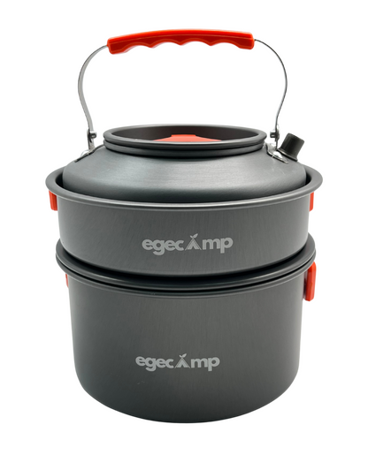 EgeCamp® Pro Kamp Pişirme Seti (Tencere, Tava, Çaydanlık) | 3 Parça & Ultra Hafif