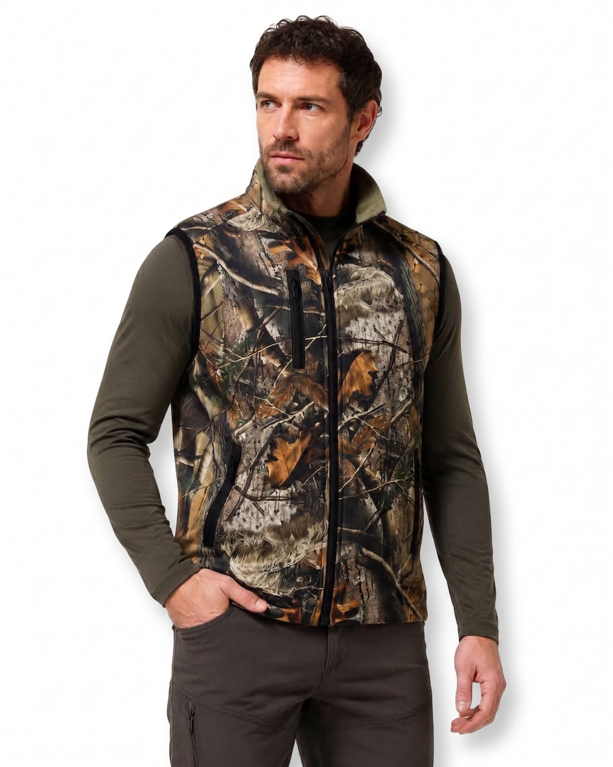 Widi Hunting orman desenli kamuflaj outdoor yelek ana görünüm